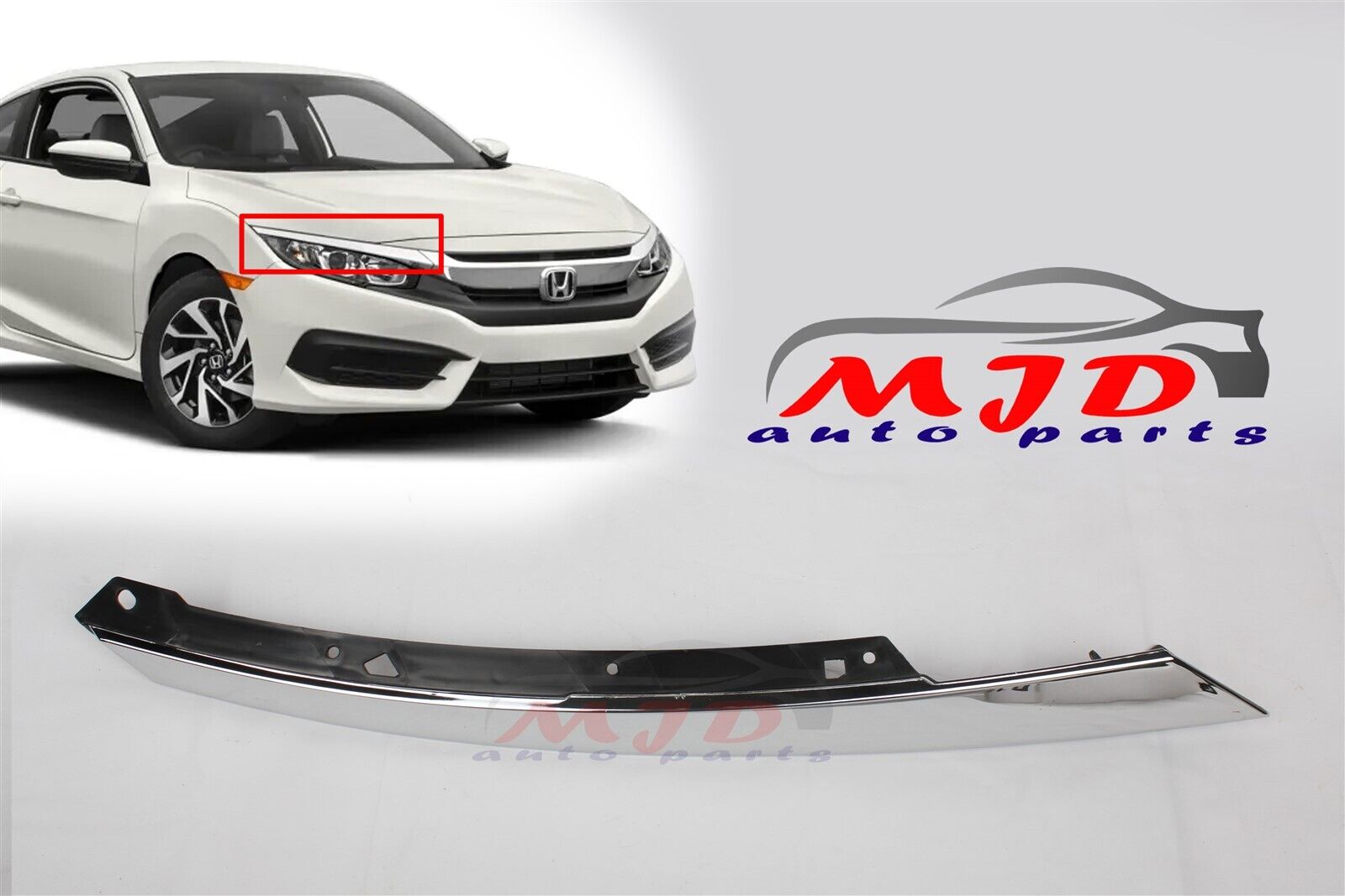 FOR HONDA CIVIC 2016-2018 DRIVER + PASSENGER HEADLIGHT CHROME TRIM MOLDING