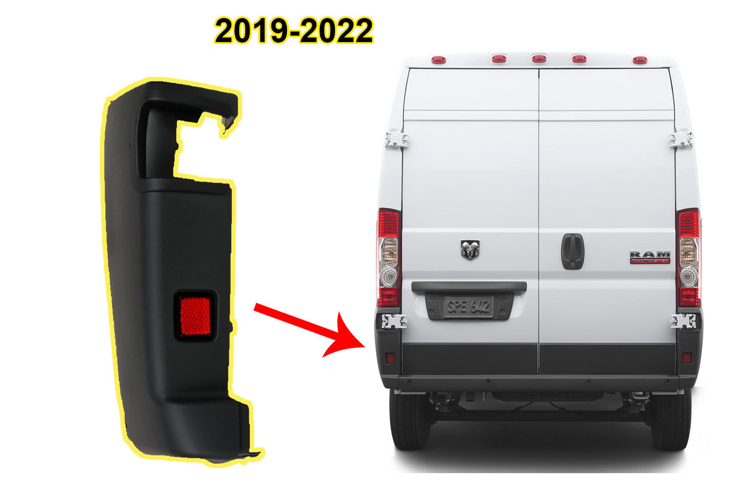 FOR RAM PROMASTER 2019-2025 LEFT REAR BUMPER CORNER PANEL COVER TRIM + REFLECTOR