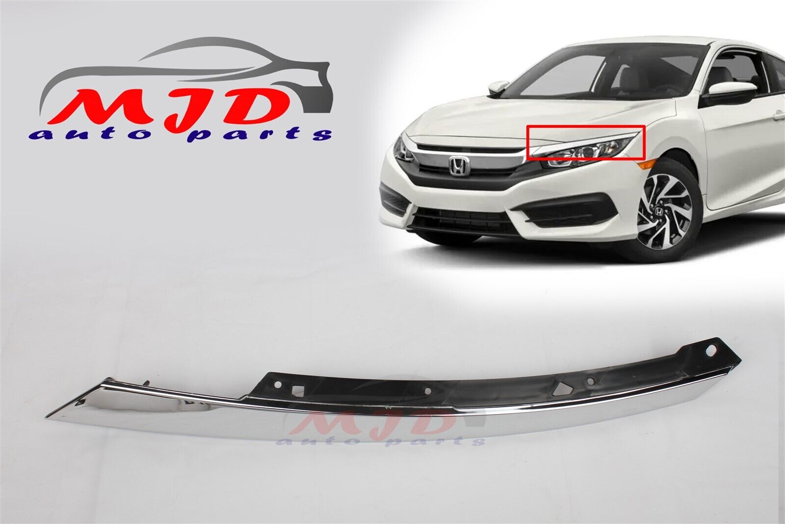 FOR HONDA CIVIC 2016-2018 LEFT DRIVER SIDE HEADLIGHT CHROME TRIM BRACKET MOLDING