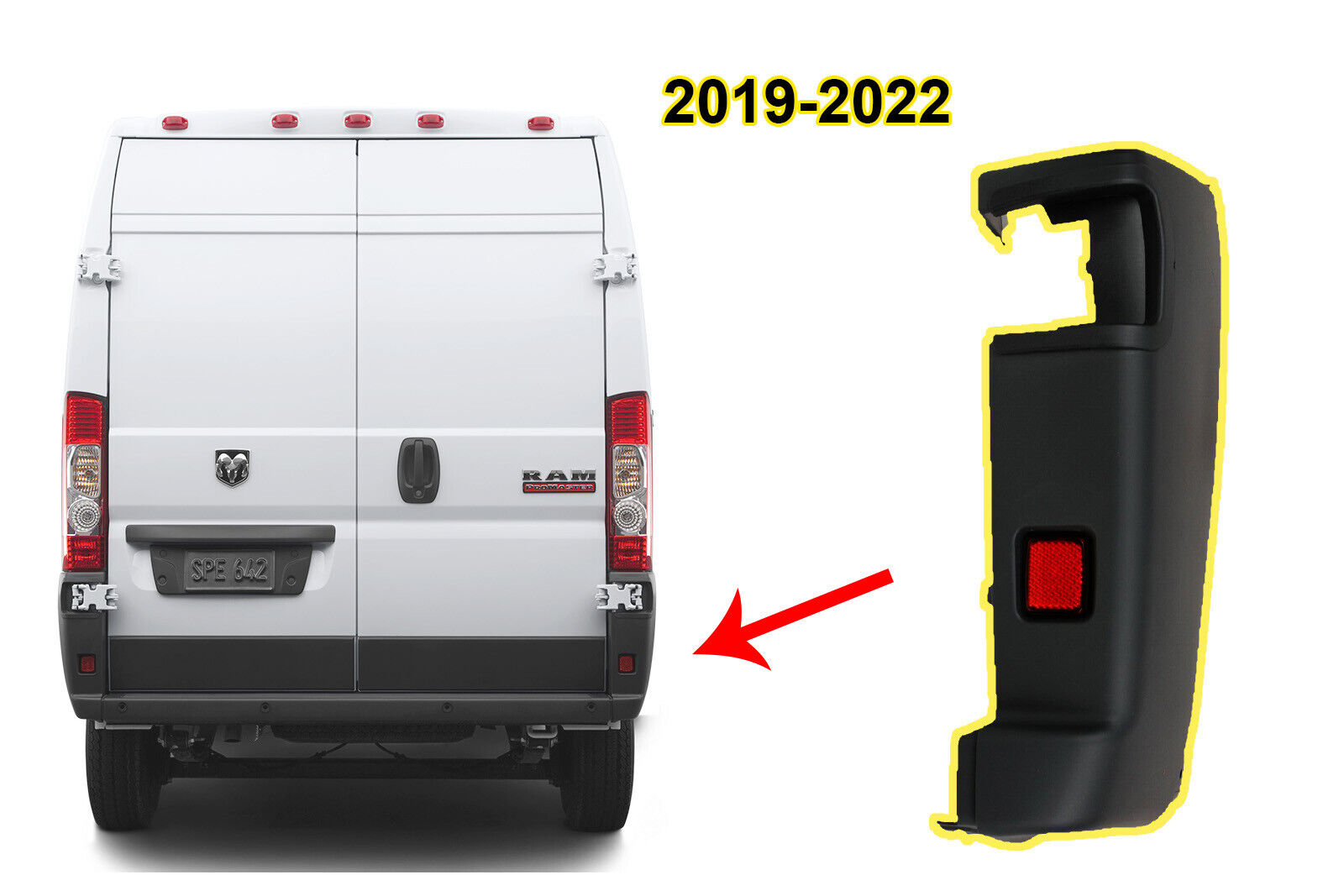 FOR RAM PROMASTER 2019-2022 RH REAR BUMPER CORNER PANEL COVER TRIM + REFLECTOR