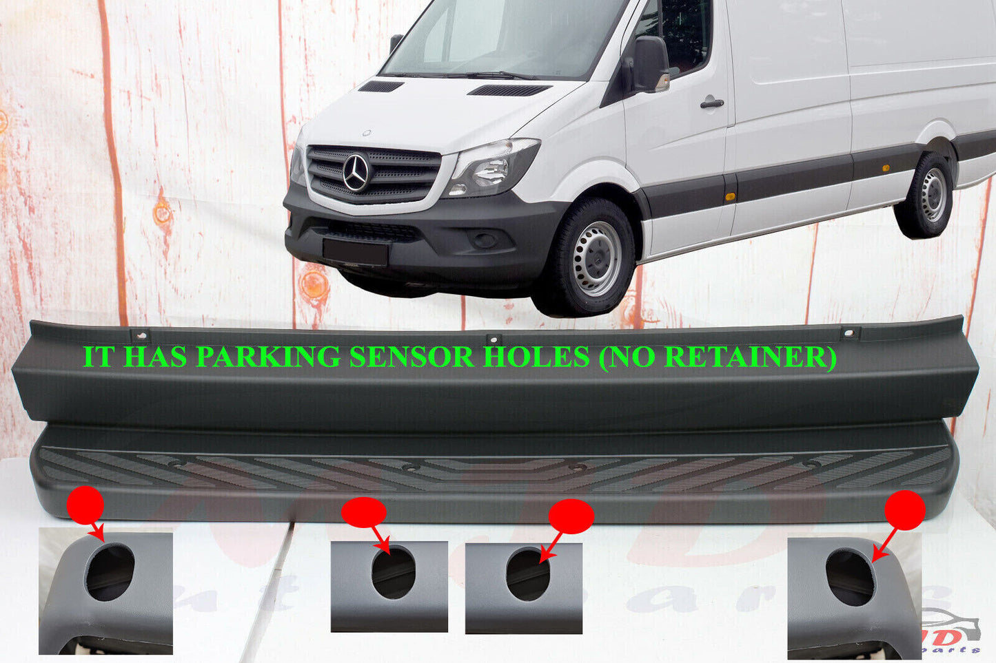 FOR MERCEDES SPRINTER W906 2007-2018 REAR BUMPER STEP COVER PARKING SENSOR HOLES