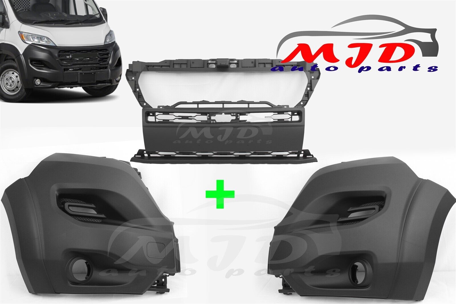 FOR Dodge Ram ProMaster 2023-2024 DRIVER + PASSENGER + CENTER FRONT BUMPER COVER