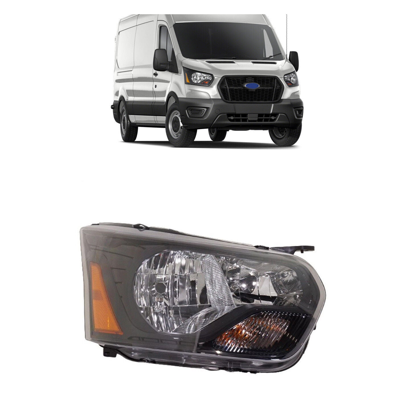 FOR FORD TRANSIT 1500 2500 3500 2015-2022 RIGHT PASSENGER SIDE HEADLIGHT BLACK