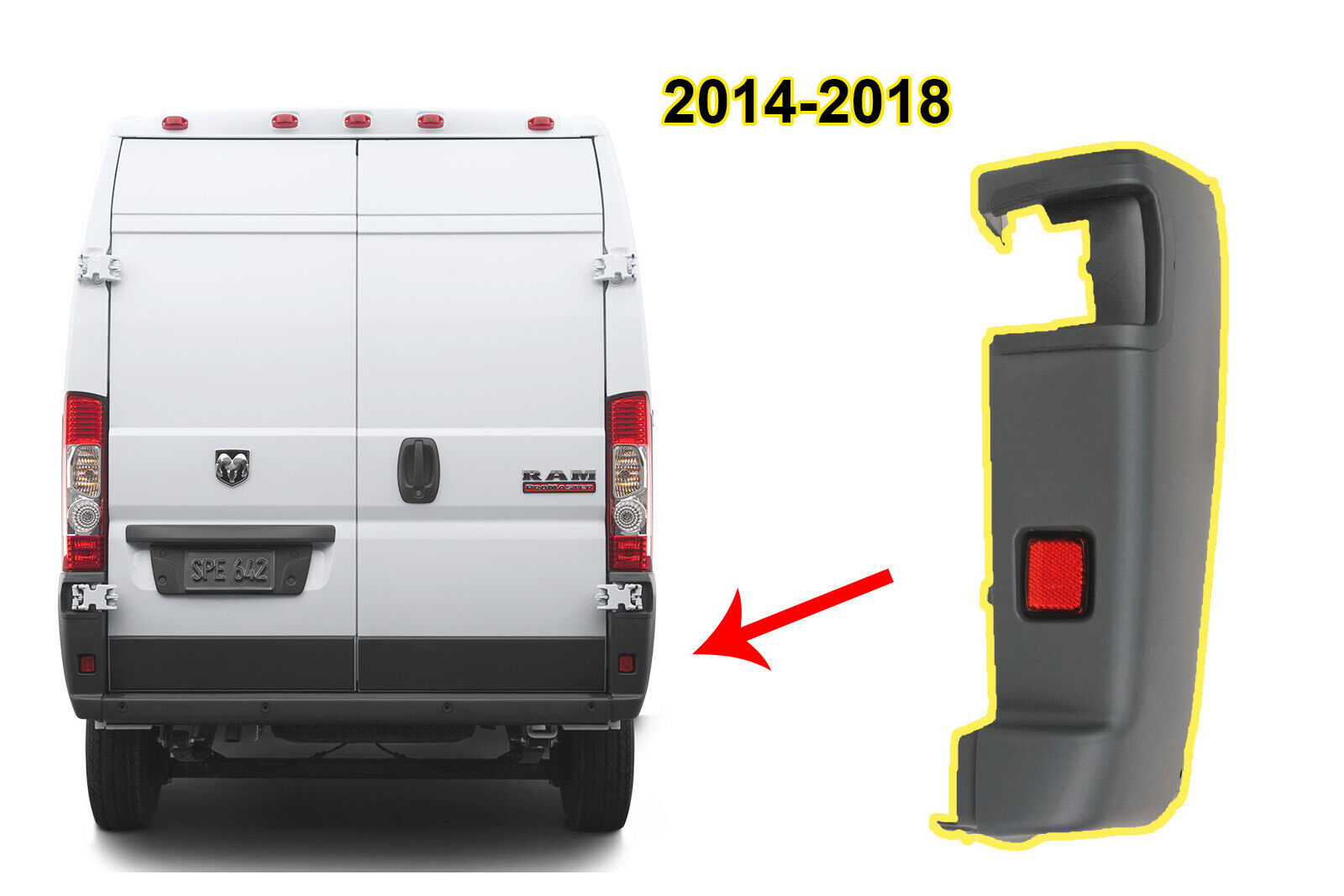 FIT RAM PROMASTER 2014-2018 RH REAR BUMPER CORNER PANEL COVER TRIM + REFLECTOR