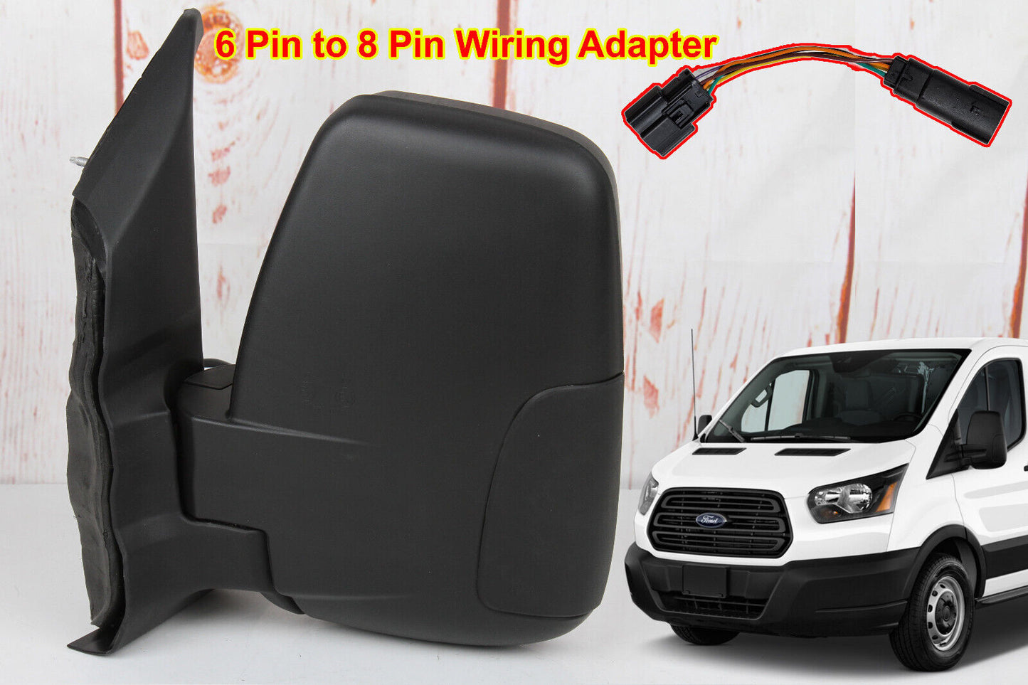 FOR FORD TRANSIT 2015-2019 LEFT DRIVER SIDE DOOR POWER MIRROR 6 TO 8 PIN ADAPTER