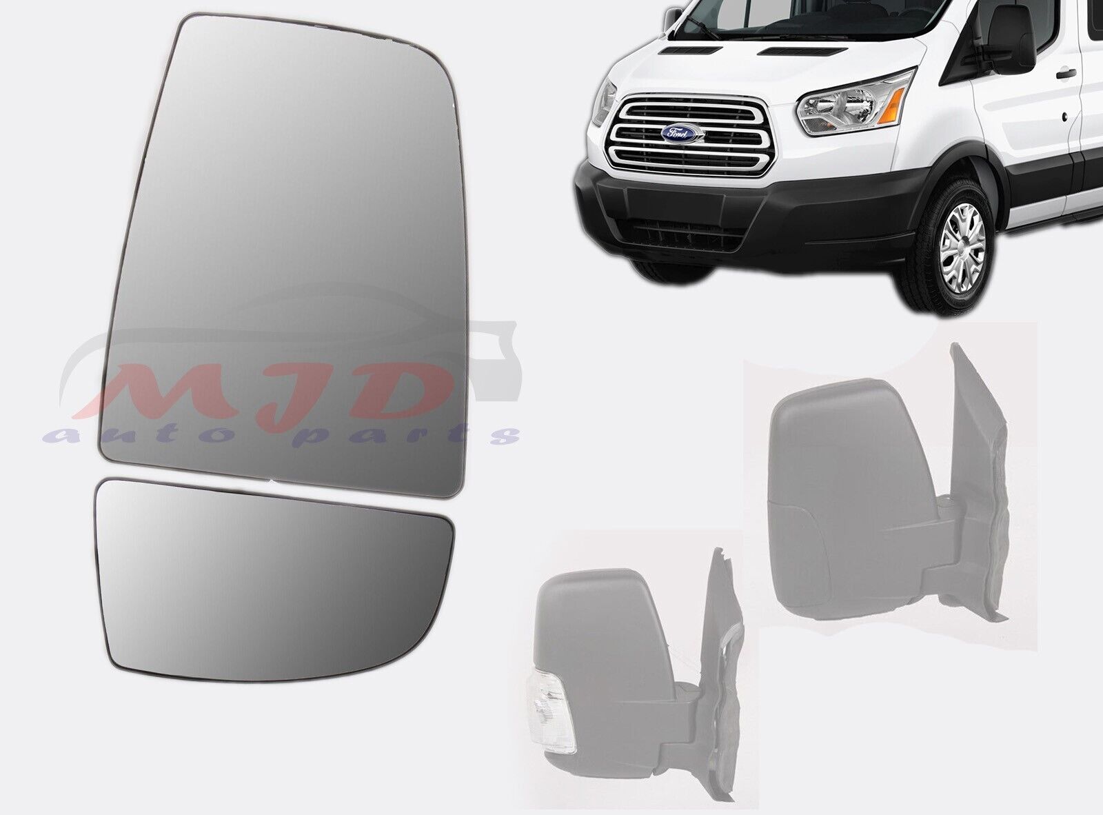 FOR FORD TRANSIT 2015-2022 RIGHT PASSENGER SIDE UPPER + LOWER MIRROR GLASS WIDE