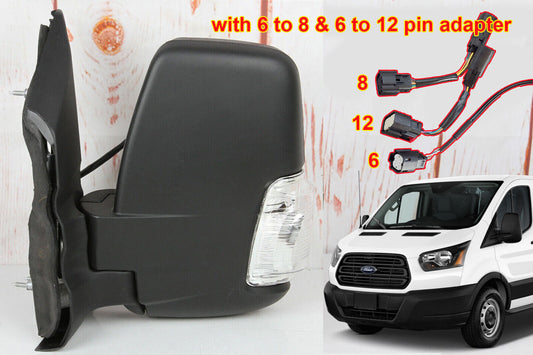 FOR FORD TRANSIT 2015-2022 LEFT DRIVER DOOR POWER MIRROR SIGNAL W 8 12 ADAPTER