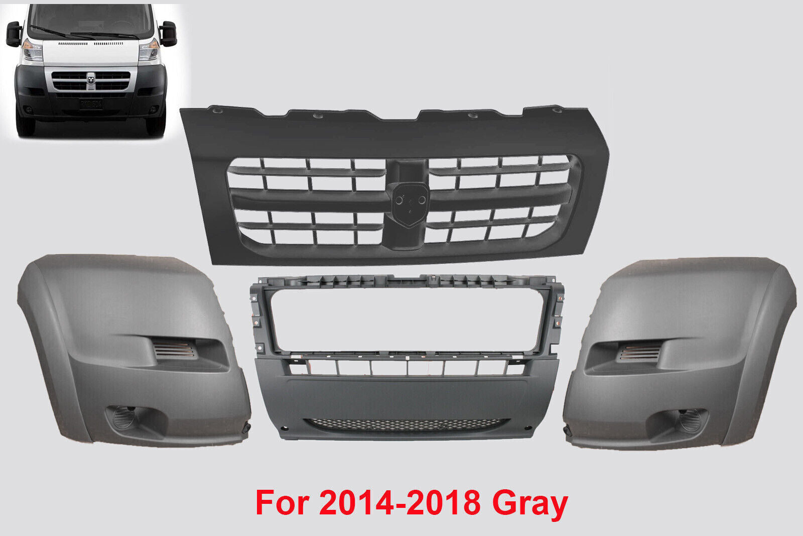 For Dodge Ram ProMaster 2014-2018 FRONT BUMPER CENTER + GRILL + CORNER COVERS